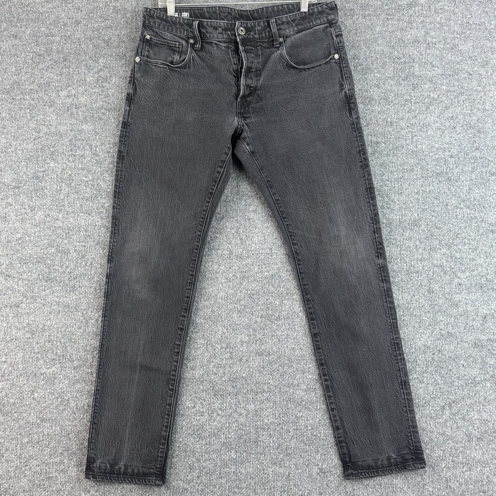 G-Star RAW 3301 Jeans Mens 34x32 Black Slim Fit Button Fly Cotton Denim Street